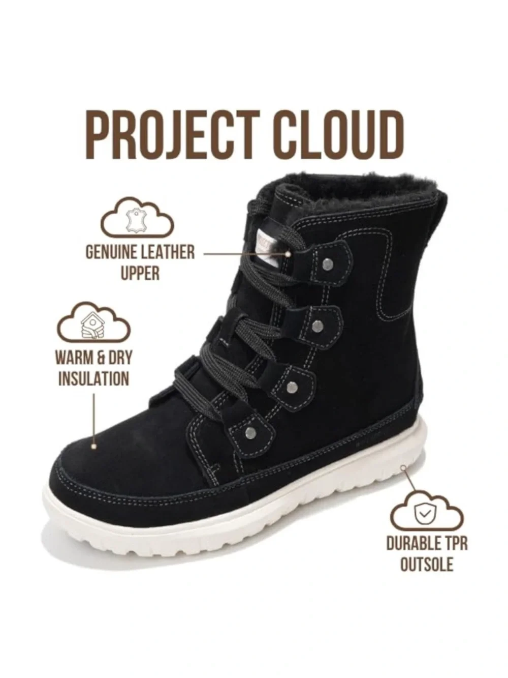 NEW Project Cloud 100% Genuine Leather Womens Snow Boots